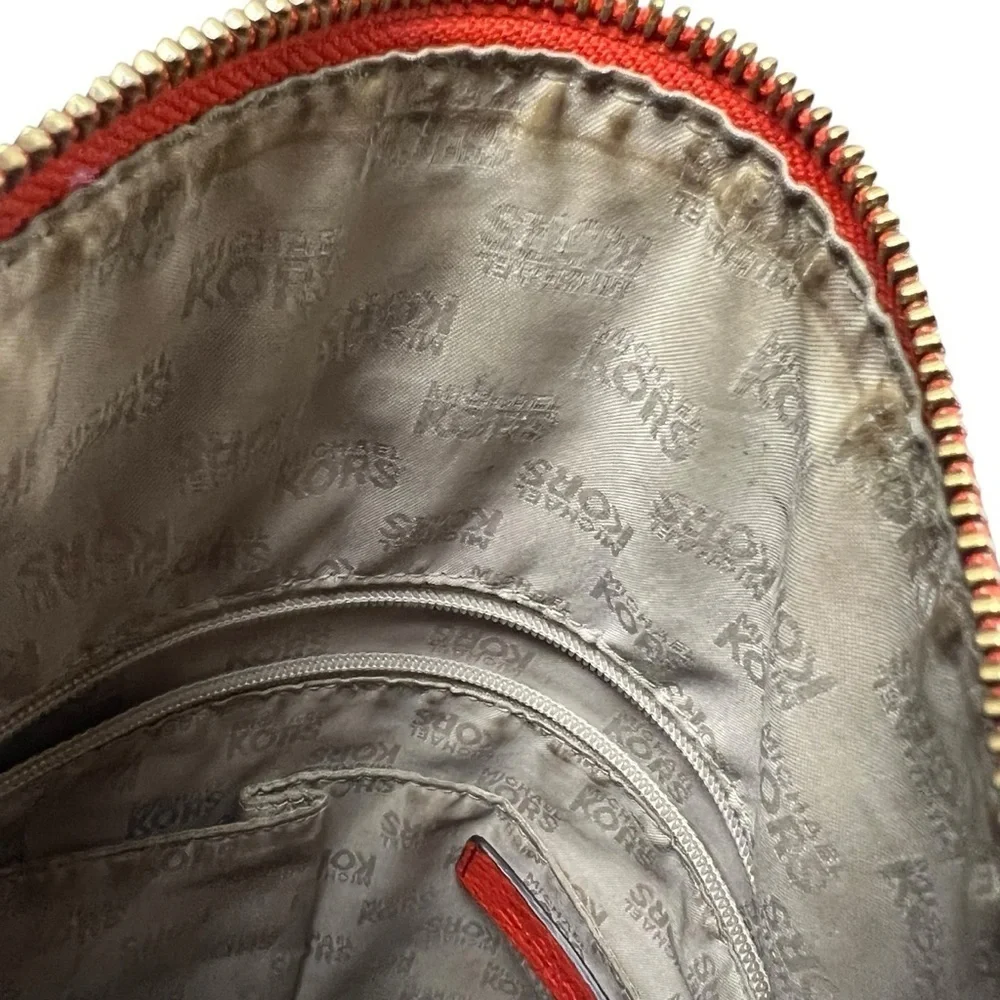 Michael Kors Hobo Bag Orange Red Soft Pebbled Leather with Tassel Large 2 Straps